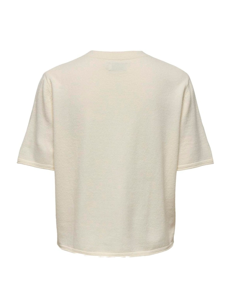 ONLY Cream Round Neck Short Sleeve Cardigan - Image 2 of 2