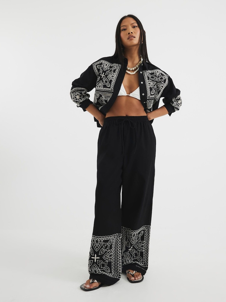 River Island Black Petite Cutwork Artisanal Trousers - Image 1 of 4