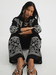 River Island Black Petite Cutwork Artisanal Trousers - Image 3 of 4