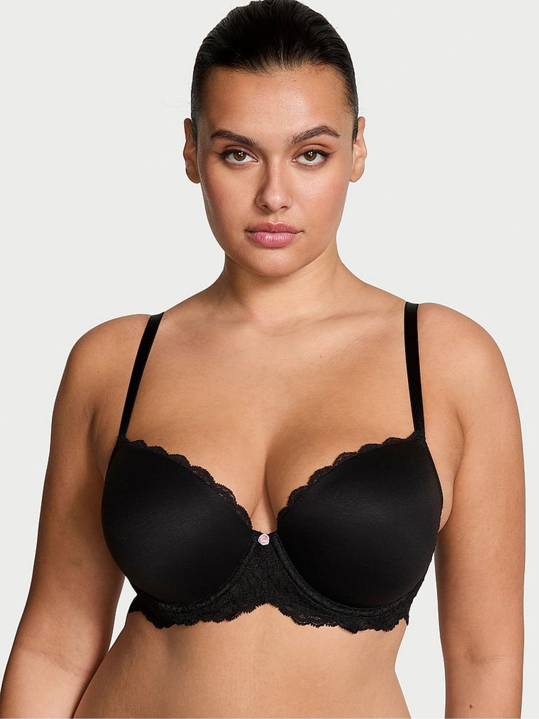 Victoria's Secret Black Lace Trim Lightly Lined Demi Bra