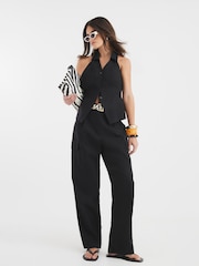 River Island Black Linen Wide Leg Trousers - Image 1 of 4