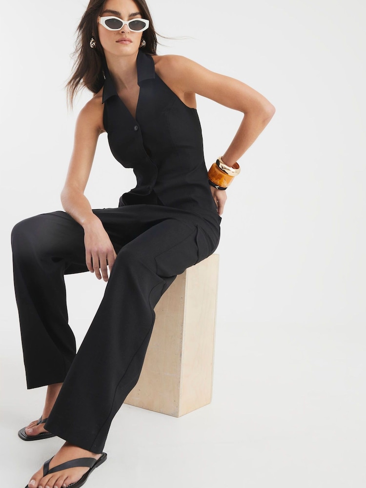 River Island Black Linen Wide Leg Trousers - Image 2 of 4 River Island Black Linen Wide Leg Trousers - Image 2 of 4