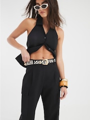 River Island Black Linen Wide Leg Trousers - Image 3 of 4