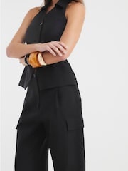 River Island Black Linen Wide Leg Trousers - Image 4 of 4