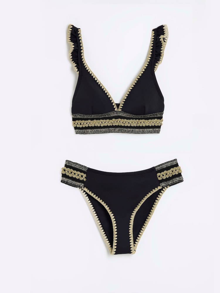 River Island Black Frill Elastic Bikini Set - Image 5 of 6