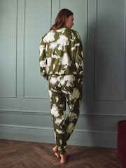 Olive Green Floral Cosy Long Sleeve Pyjamas - Image 3 of 10