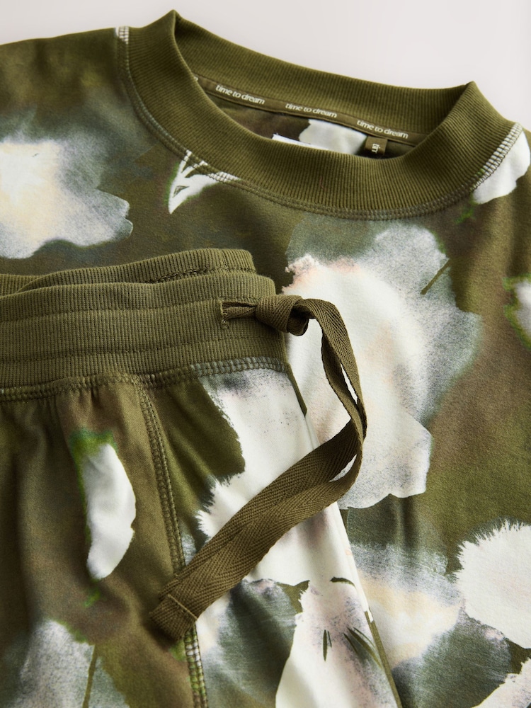 Olive Green Floral Cosy Long Sleeve Pyjamas - Image 3 of 3 Olive Green Floral Cosy Long Sleeve Pyjamas - Image 3 of 3