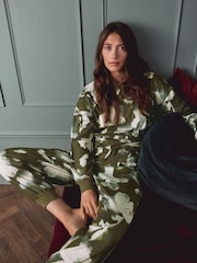 Olive Green Floral Cosy Long Sleeve Pyjamas - Image 4 of 10