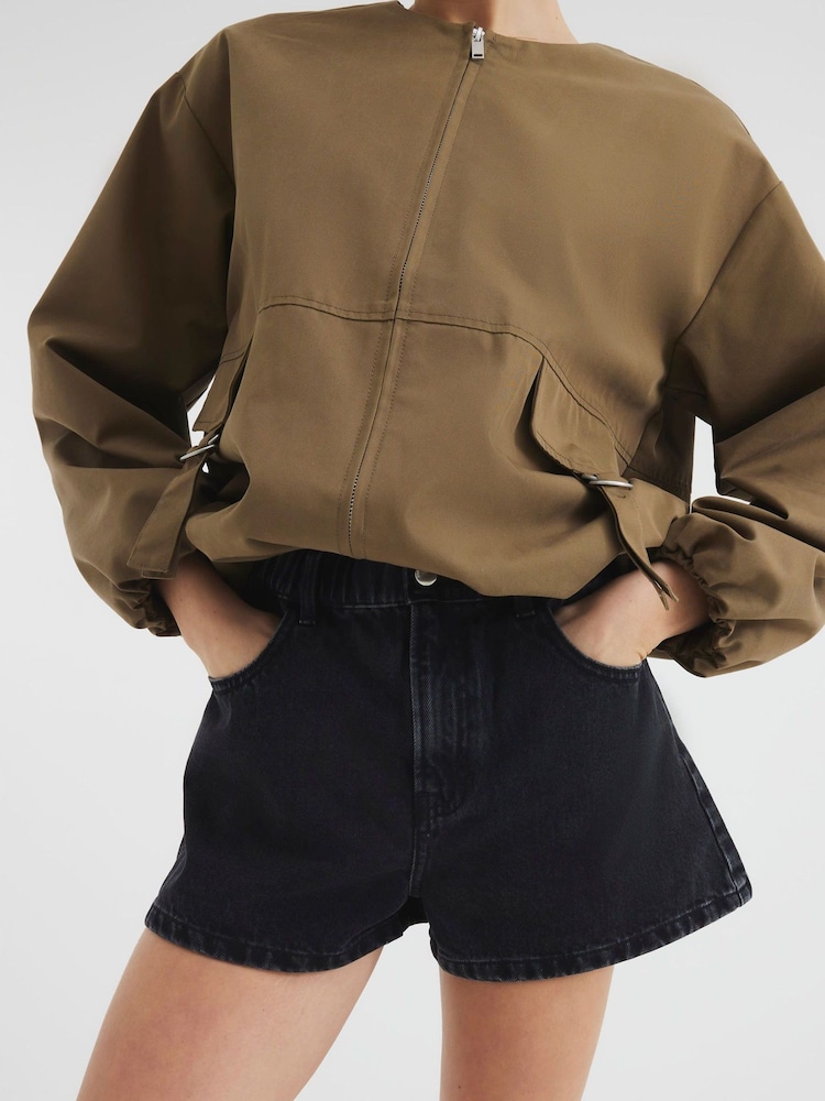 River Island Black Denim Elasticated A Line 100% Cotton Shorts - Image 4 of 4 River Island Black Denim Elasticated A Line 100% Cotton Shorts - Image 4 of 4