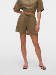 VERO MODA Dark Grey Tie Waist Linen Mix Shorts - Image 1 of 6