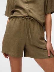 VERO MODA Dark Grey Tie Waist Linen Mix Shorts - Image 4 of 6