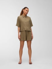 VERO MODA Dark Grey Tie Waist Linen Mix Shorts - Image 5 of 6