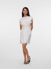 VERO MODA White Lace Trim Flutter Sleeve Dress - Image 3 of 5