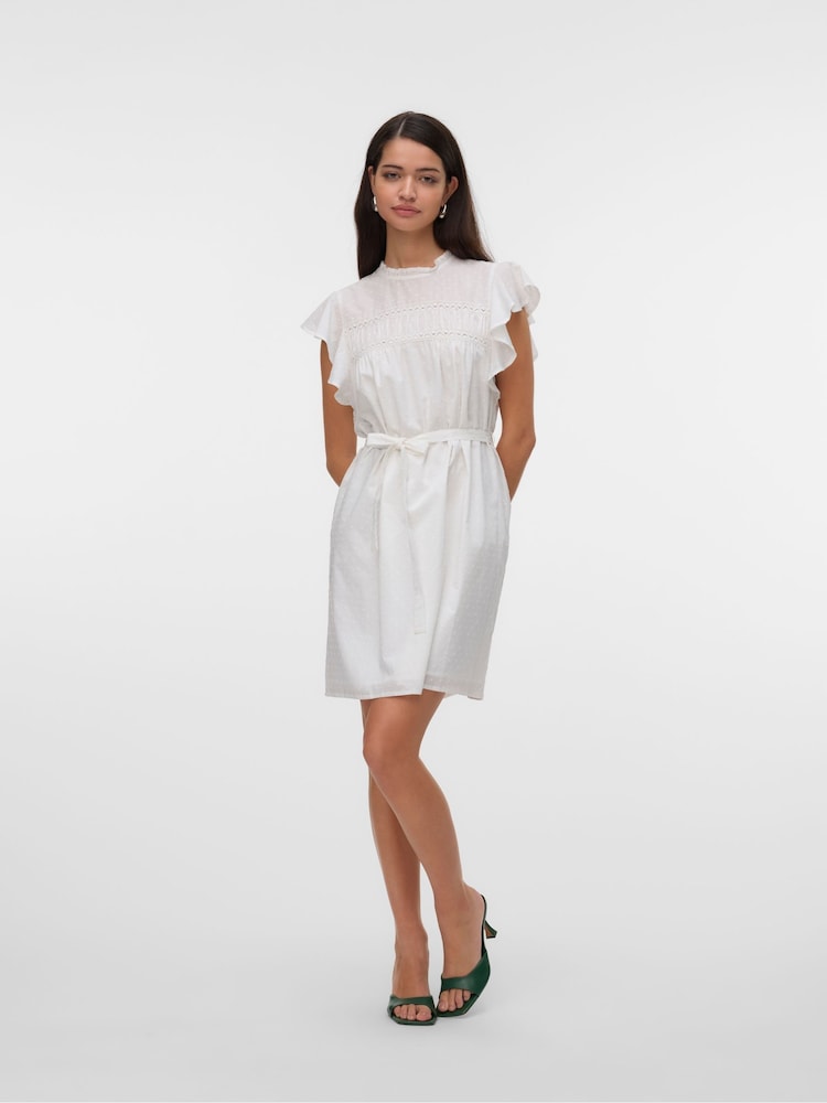 Buy VERO MODA White Lace Trim Flutter Sleeve Dress from Next USA