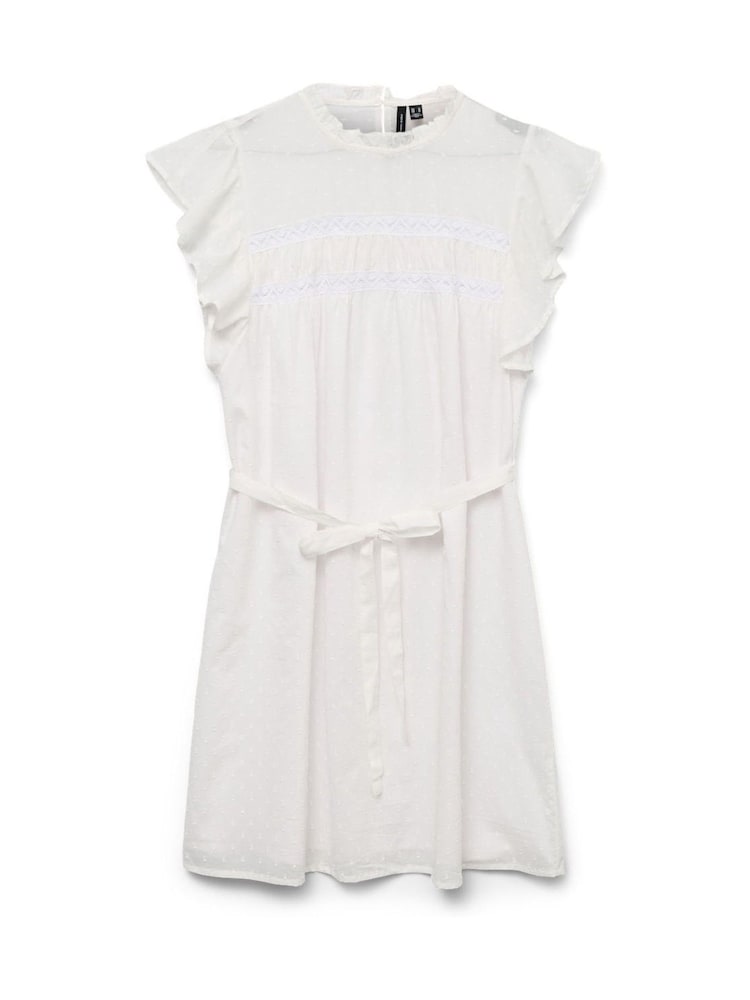 VERO MODA White Lace Trim Flutter Sleeve Dress - Image 5 of 5