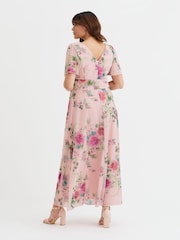 Scarlett & Jo Pink Flower Curve Isabelle Angel Sleeve Maxi Dress - Image 2 of 4