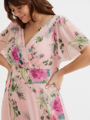 Scarlett & Jo Pink Flower Curve Isabelle Angel Sleeve Maxi Dress - Image 3 of 4