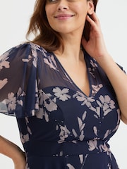 Scarlett & Jo Purple Tilly  Wine Rose Print Angel Sleeve Sweetheart Dress - Image 2 of 4