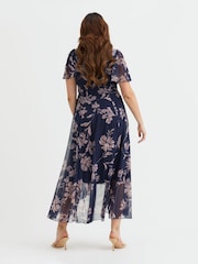 Scarlett & Jo Purple Tilly  Wine Rose Print Angel Sleeve Sweetheart Dress - Image 4 of 4