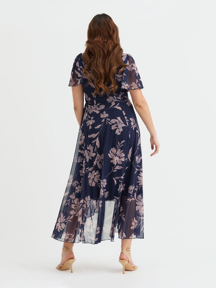 Scarlett & Jo Purple Tilly  Wine Rose Print Angel Sleeve Sweetheart Dress - Image 4 of 4