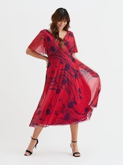 Scarlett & Jo Red Victoria Angel Sleeve Mesh Midi long Dress - Image 1 of 4