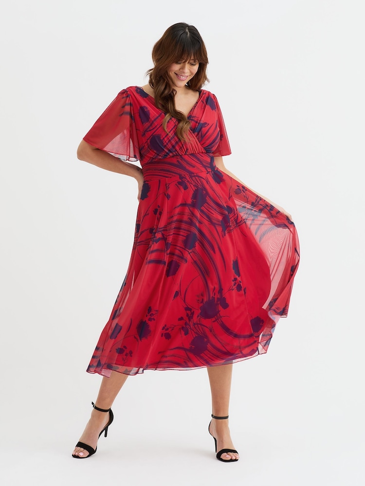 Scarlett & Jo Red Victoria Angel Sleeve Mesh Midi long Dress - Image 1 of 4