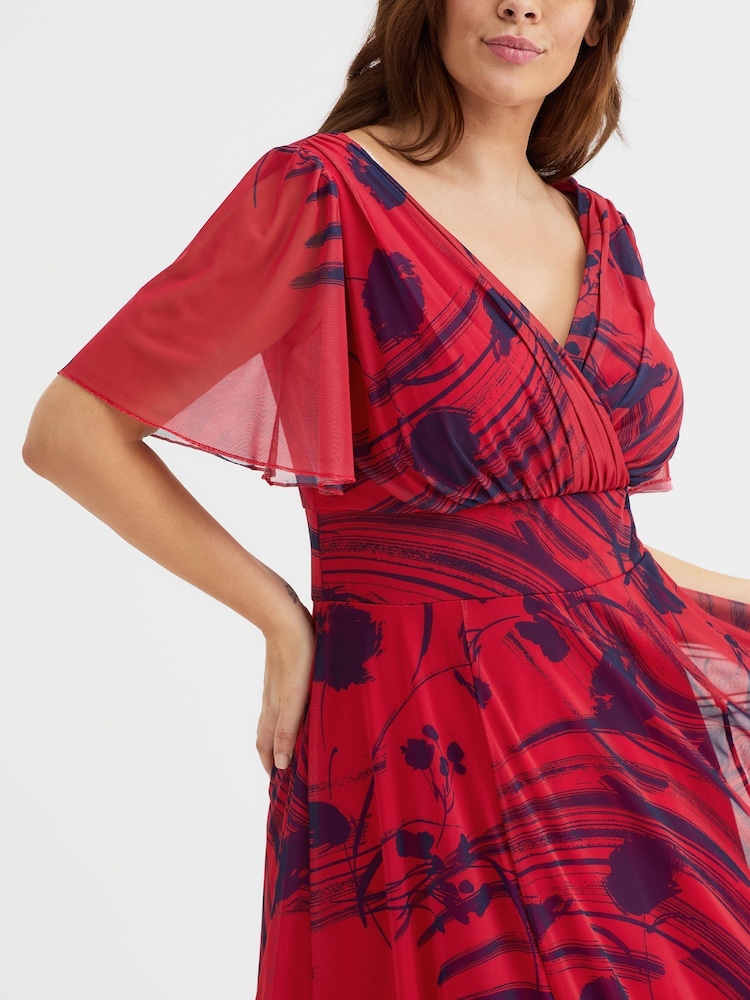 Scarlett & Jo Red Victoria Angel Sleeve Mesh Midi long Dress - Image 2 of 4