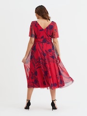 Scarlett & Jo Red Victoria Angel Sleeve Mesh Midi long Dress - Image 4 of 4