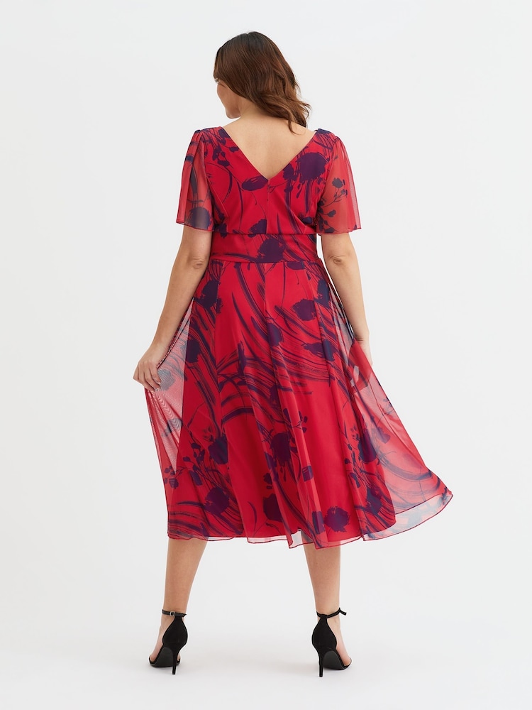 Scarlett & Jo Red Victoria Angel Sleeve Mesh Midi long Dress - Image 4 of 4