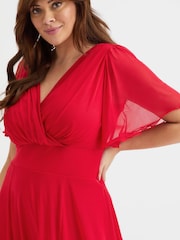 Scarlett & Jo Red Victoria Solid Angel Sleeve Mesh Midi Long Dress - Image 2 of 4