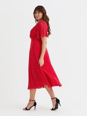 Scarlett & Jo Red Victoria Solid Angel Sleeve Mesh Midi Long Dress - Image 3 of 4
