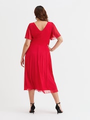 Scarlett & Jo Red Victoria Solid Angel Sleeve Mesh Midi Long Dress - Image 4 of 4
