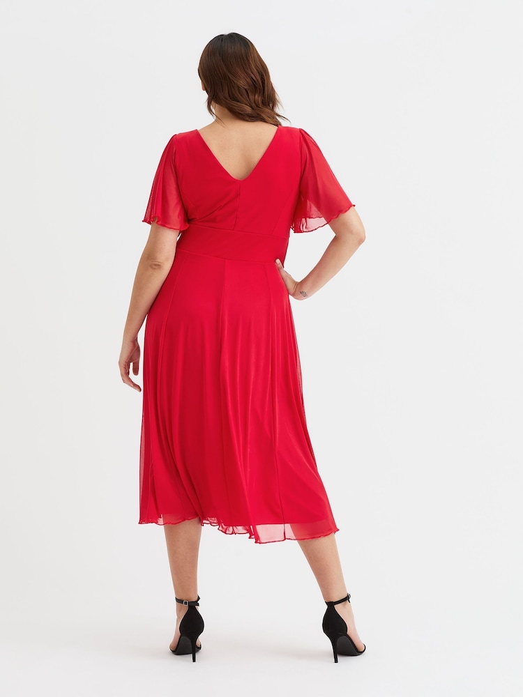 Scarlett & Jo Red Victoria Solid Angel Sleeve Mesh Midi Long Dress - Image 4 of 4 Scarlett & Jo Red Victoria Solid Angel Sleeve Mesh Midi Long Dress - Image 4 of 4