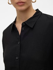 VERO MODA Black Short Sleeve Linen Mix Shirt - Image 4 of 5
