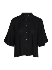 VERO MODA Black Short Sleeve Linen Mix Shirt - Image 5 of 5