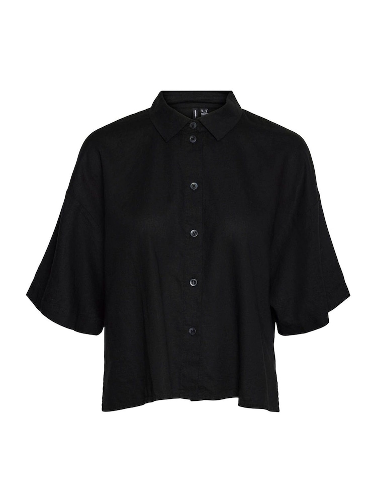VERO MODA Black Short Sleeve Linen Mix Shirt - Image 5 of 5