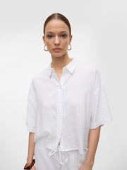 VERO MODA White Short Sleeve Linen Mix Shirt - Image 1 of 5
