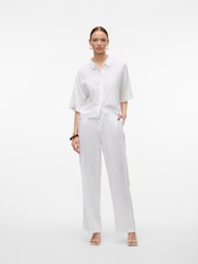 VERO MODA White Short Sleeve Linen Mix Shirt - Image 2 of 5