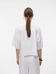 VERO MODA White Short Sleeve Linen Mix Shirt - Image 3 of 5