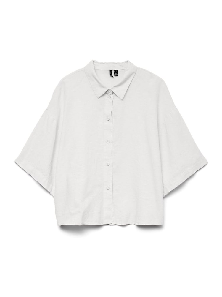 VERO MODA White Short Sleeve Linen Mix Shirt - Image 5 of 5