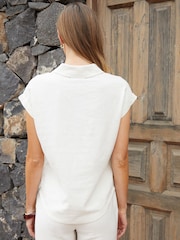 Threadbare White Open Collar Linen Blend Blouses - Image 2 of 4