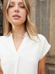Threadbare White Open Collar Linen Blend Blouses - Image 3 of 4