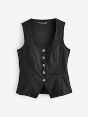 Threadbare Black Scoop Neck Longline Linen Blend Waistcoat - Image 1 of 1