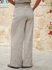 Threadbare Brown Belted Linen Blend Wide Leg Trousers - Image 3 of 4
