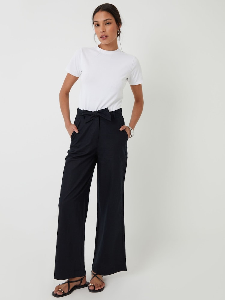 Threadbare Black Belted Linen Blend Wide Leg Trousers - Image 1 of 4