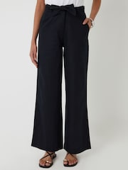 Threadbare Black Belted Linen Blend Wide Leg Trousers - Image 2 of 4