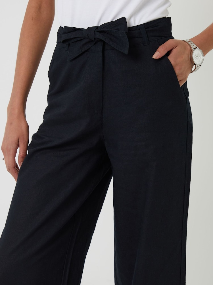 Threadbare Black Belted Linen Blend Wide Leg Trousers - Image 4 of 4