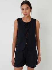 Threadbare Black Tie Front Linen Blend Waistcoat - Image 1 of 6