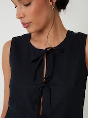 Threadbare Black Tie Front Linen Blend Waistcoat - Image 4 of 6