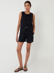Threadbare Black Tie Front Linen Blend Waistcoat - Image 5 of 6